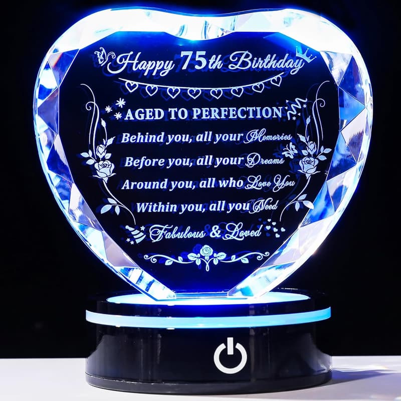 75th Birthday Crystal Heart with Colorful Base Decoration