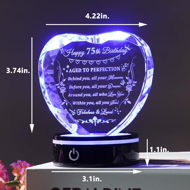 75th Birthday Crystal Heart with Colorful Base Decoration