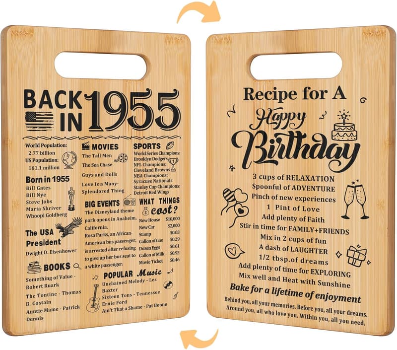 70th Birthday Double-Sided Cutting Board Gift for Her/Him