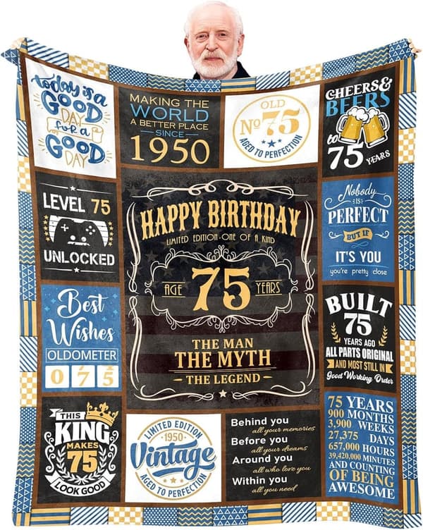 75th Birthday Blanket Gift for Men - 60