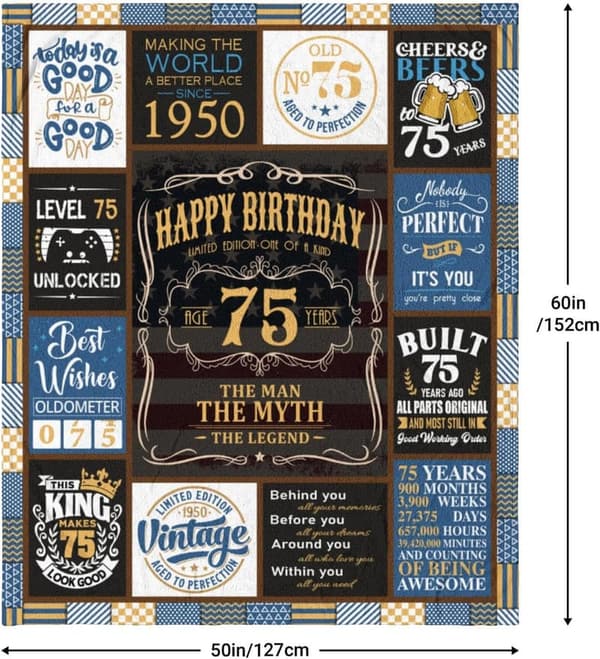 75th Birthday Blanket Gift for Men - 60