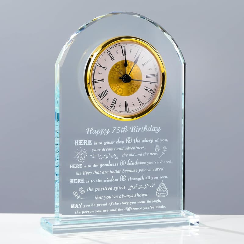 75th Birthday Crystal Clock - Personalized Gifts for Parents