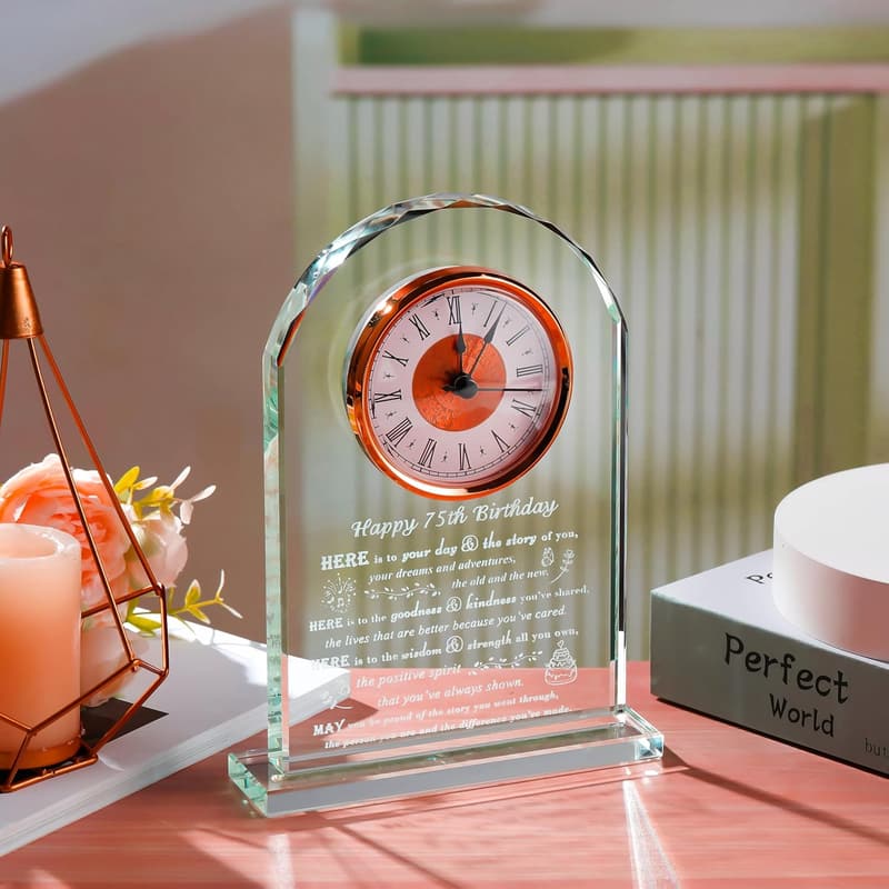 75th Birthday Crystal Clock - Personalized Gifts for Parents