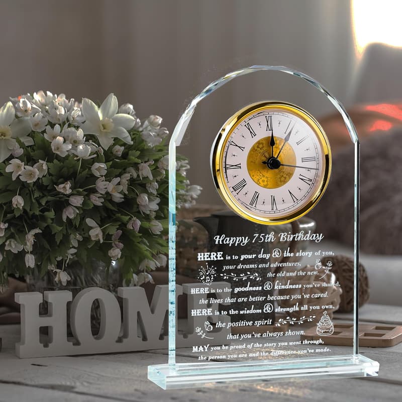 75th Birthday Crystal Clock - Personalized Gifts for Parents