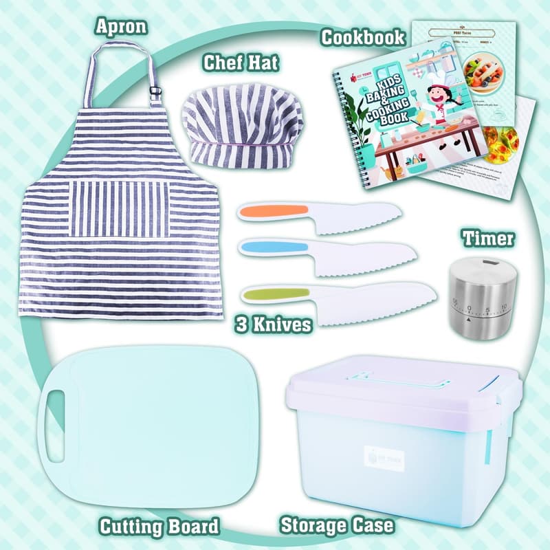 Kids Cooking and Baking Set with Chef Apron & Cookbook