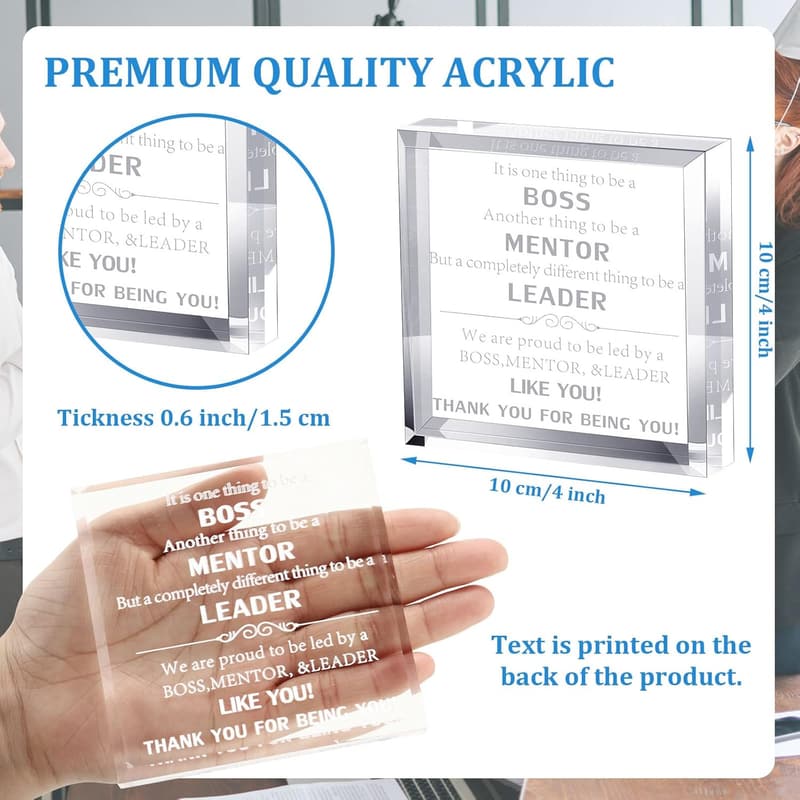 Boss Day Crystal Acrylic Appreciation Plaque for Women and Men