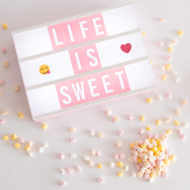 Pink Cinema Light Box with 400 Letters & Emojis - Room Decor