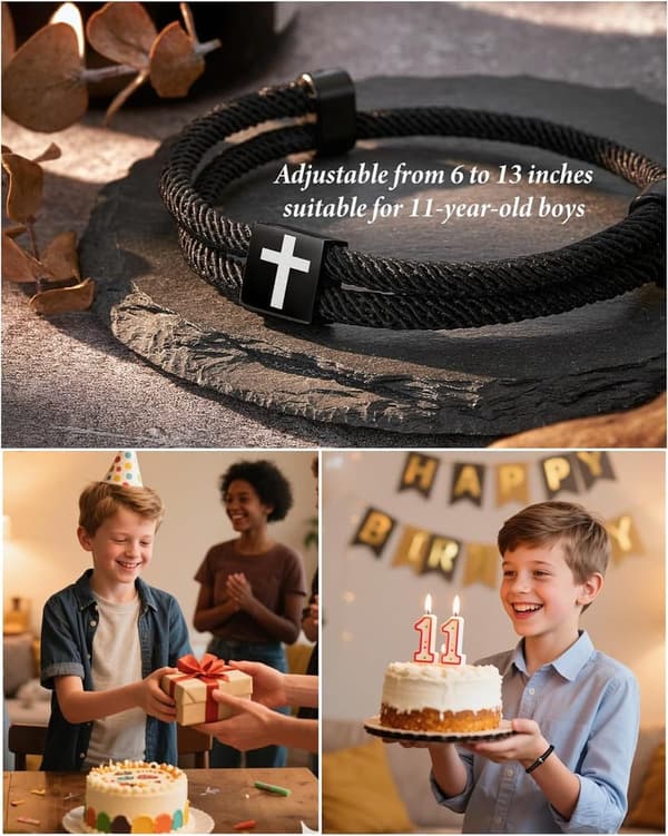 Faith Cross Bracelet for Boys - Adjustable Birthday Gift