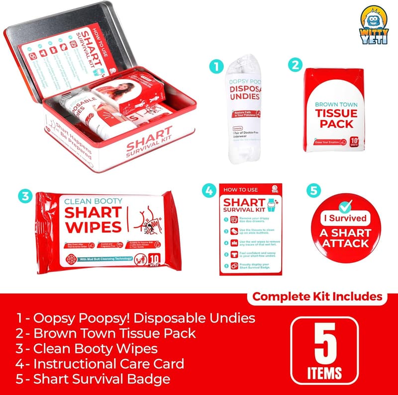 Shart Survival Kit: Humorous Gag Gift with Wipes & Badge