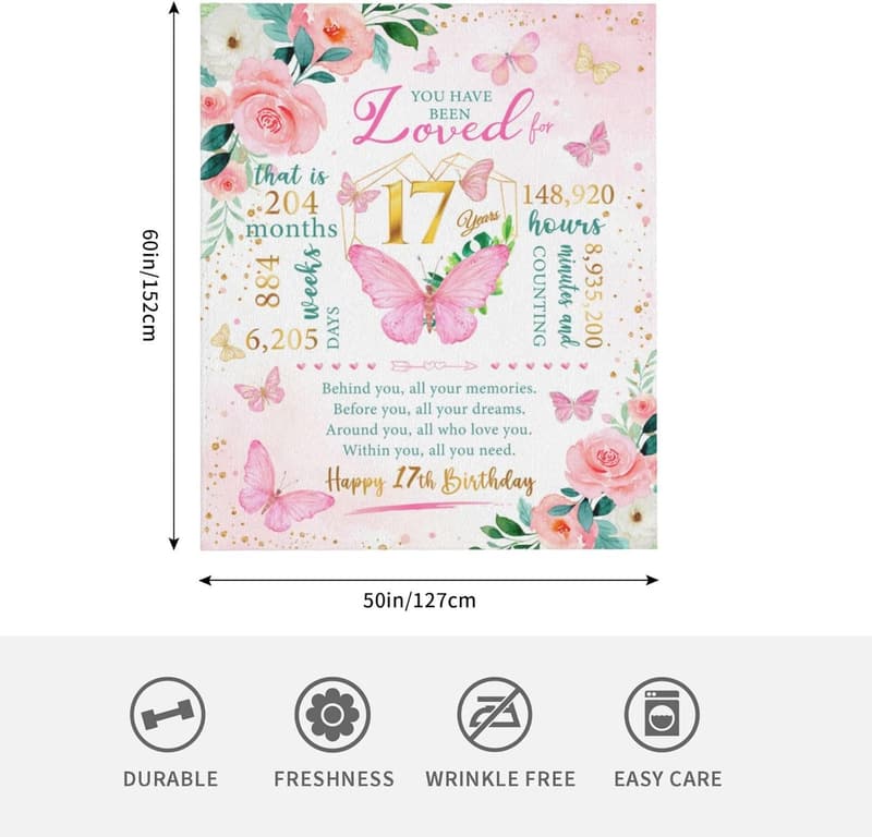 17th Birthday Throw Blanket for Girls - 60