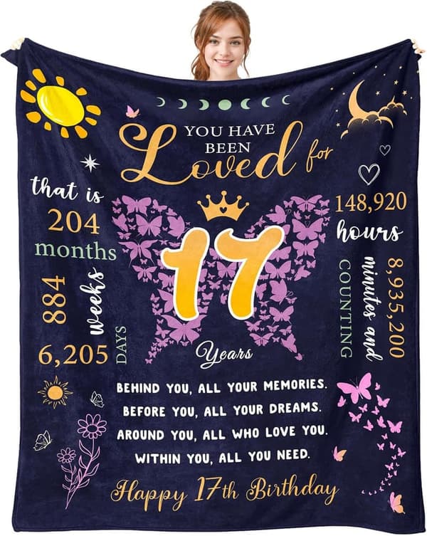 17th Birthday Blanket Gift for Girls, 60