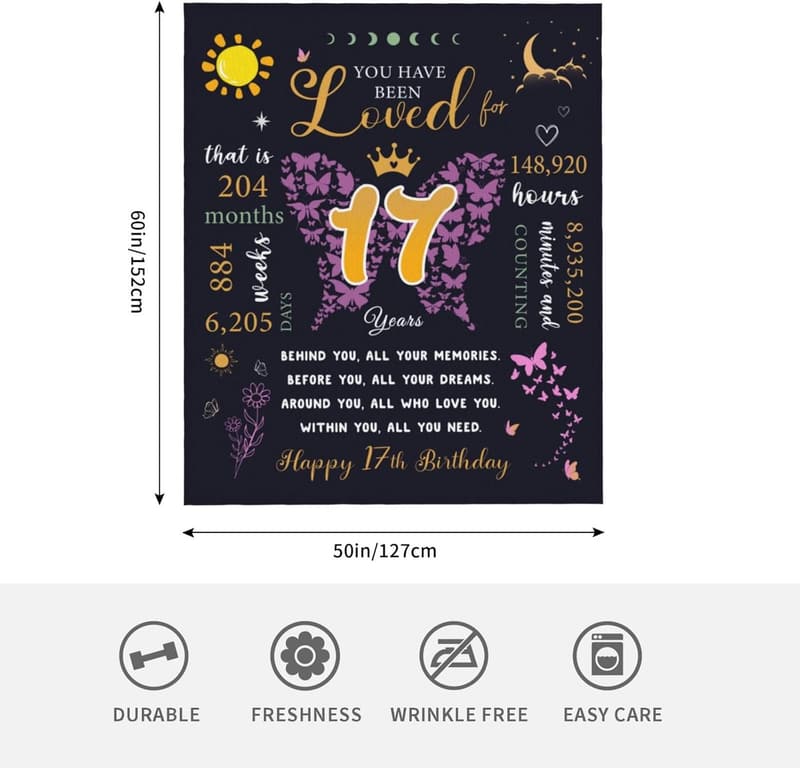 17th Birthday Blanket Gift for Girls, 60