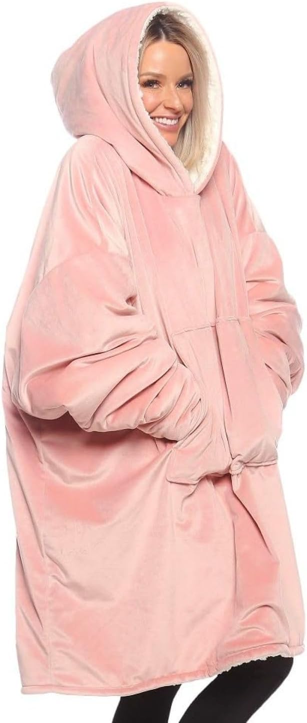 Oversized Hooded Sherpa Lined Wearable Blanket