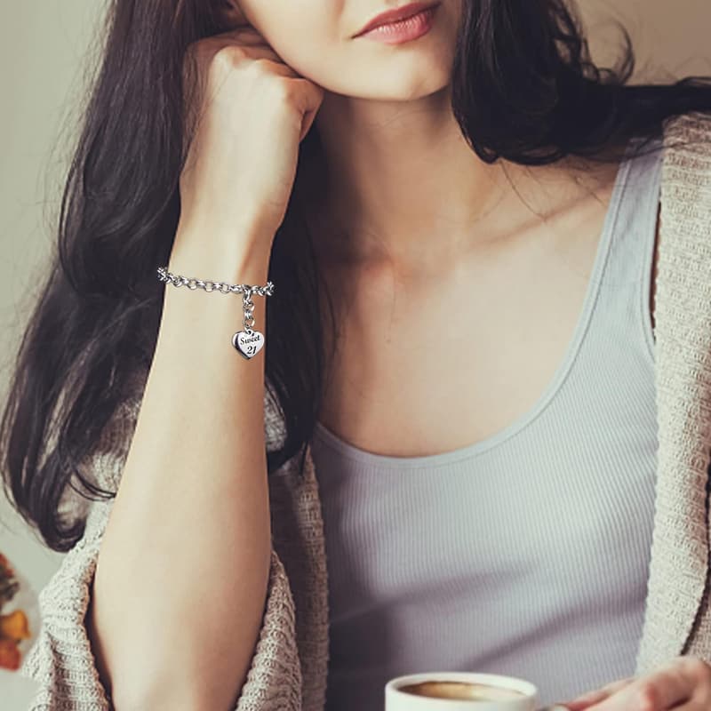 Birthday Bracelet with Heart Charm for Women and Teens