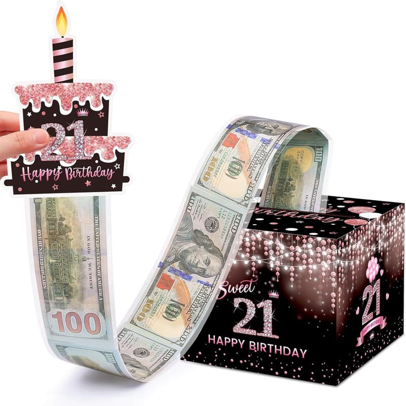 21st Birthday Cash Gift Box with 100 Transparent Bags