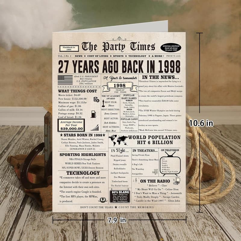 27th Birthday Card - Vintage Gift for Him/Her