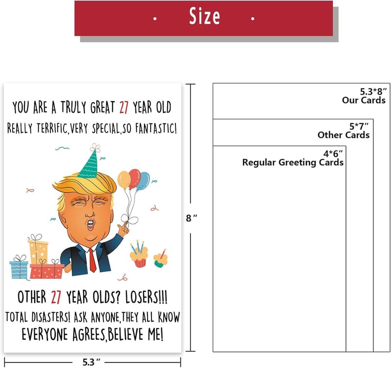 Funny 27th Birthday Card for Him/Her - Humorous Trump Theme