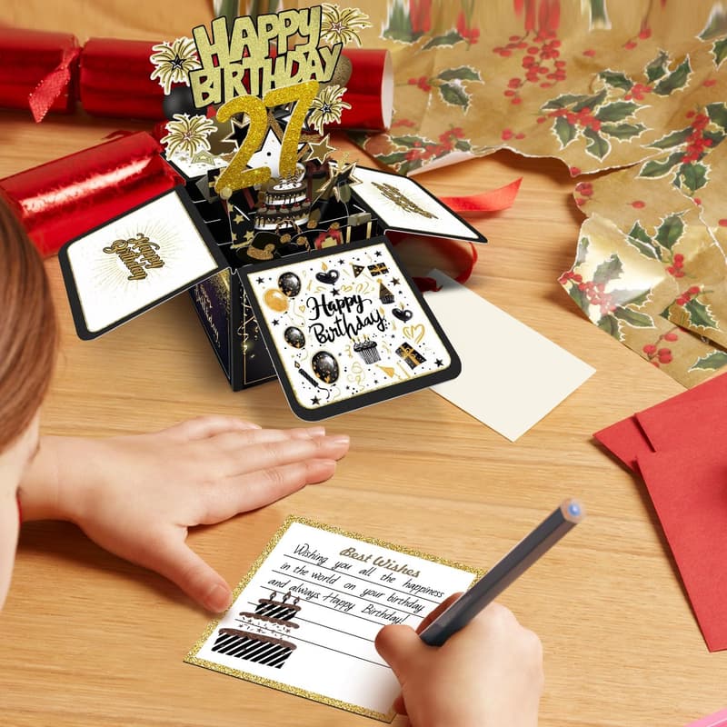 27th Birthday 3D Card for Women and Men, Gift Box Option