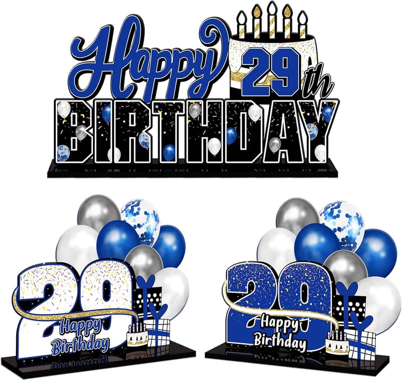 29th Birthday Blue Acrylic Table Topper Centerpieces Set