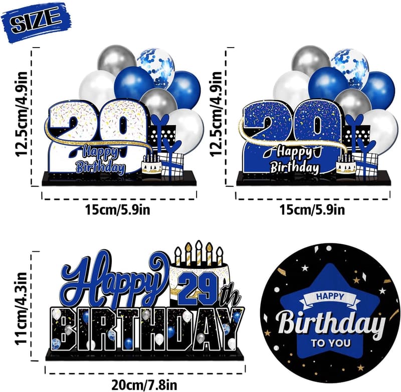 29th Birthday Blue Acrylic Table Topper Centerpieces Set