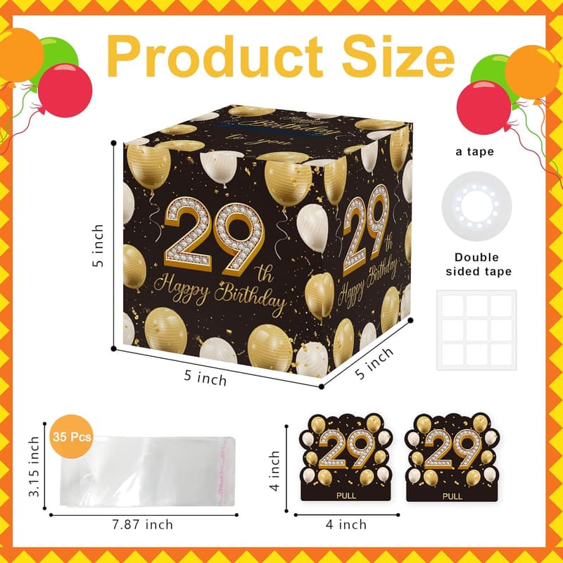 29th Birthday Money Gift Box Set - 35 Polka Dot Bags, DIY Decor