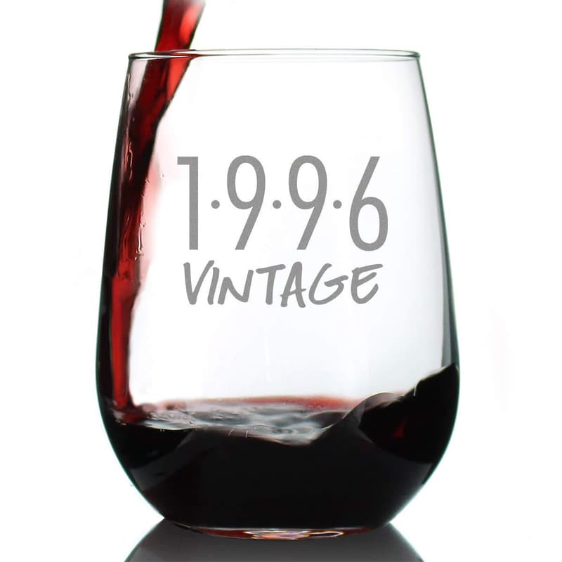 29th Birthday Stemless Wine Glass - Vintage 1996 - 17 oz