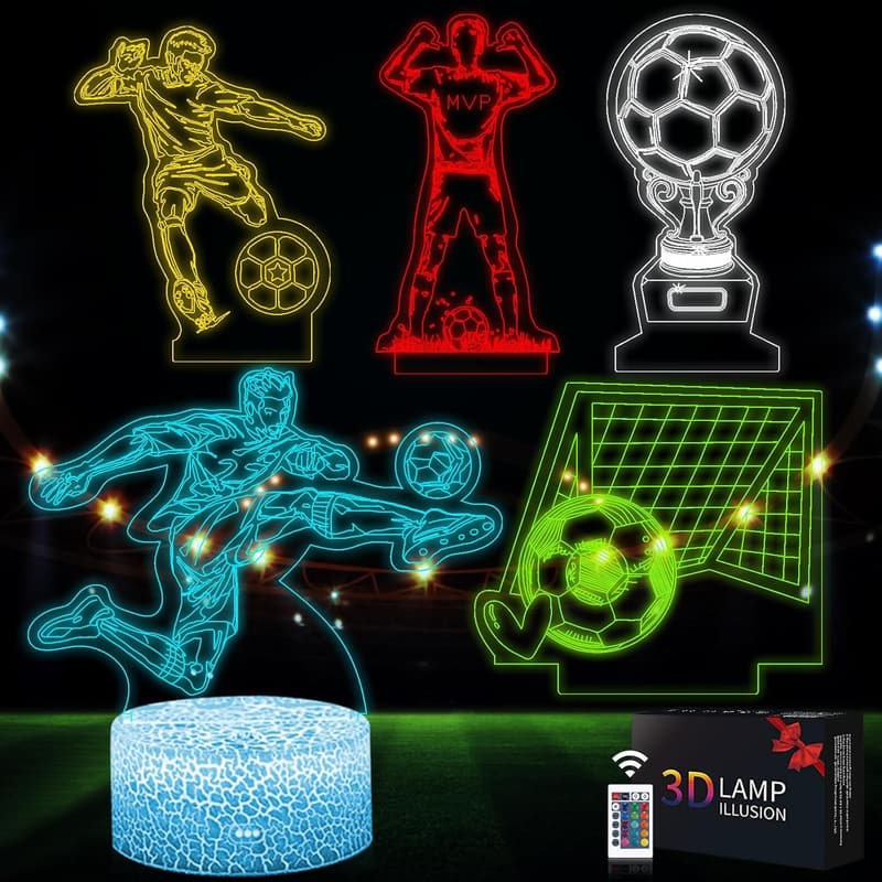 Soccer Night Light Set for Boys, 5-in-1 3D Lamp with Remote