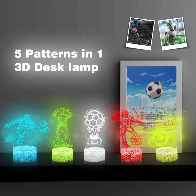Soccer Night Light Set for Boys, 5-in-1 3D Lamp with Remote