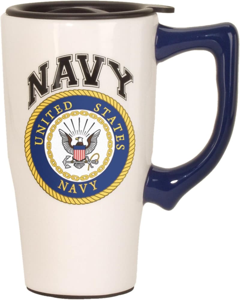 Navy Ceramic Travel Mug for Coffee Lovers