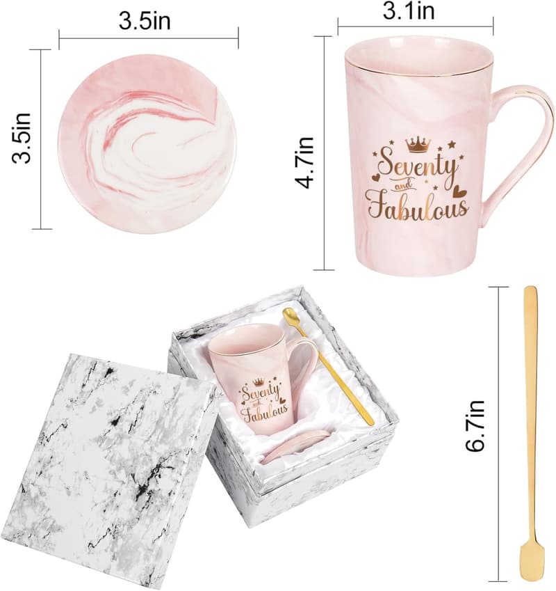 Happy 70th Birthday Mug Set for Women - Seventy and Fabulous