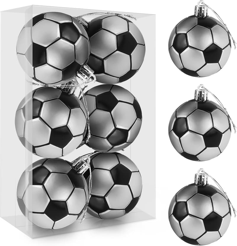 Shatterproof Soccer Christmas Ornaments - 6-Pack Set