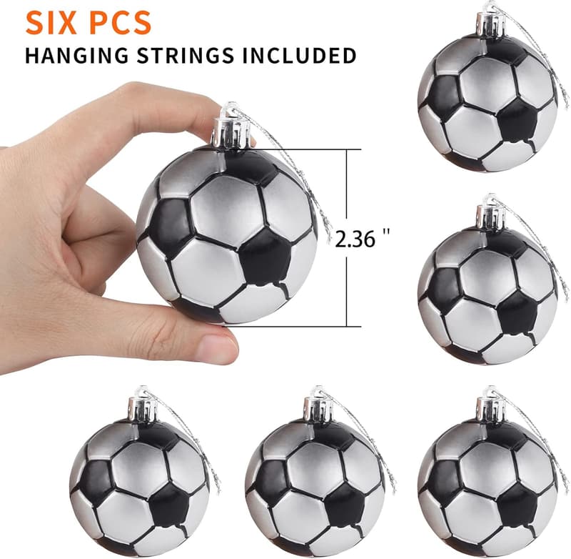 Shatterproof Soccer Christmas Ornaments - 6-Pack Set