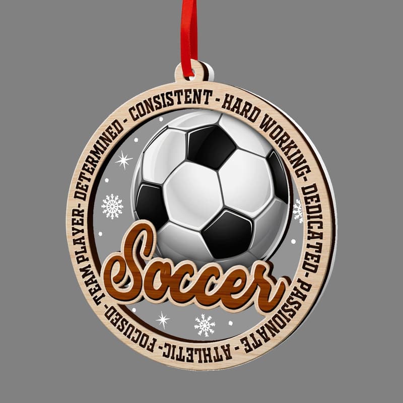 Soccer Ball Ornament - Wooden & Acrylic Sports Decoration