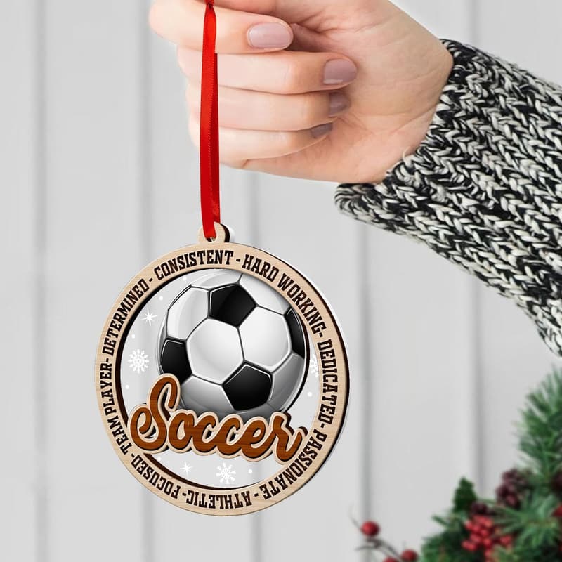 Soccer Ball Ornament - Wooden & Acrylic Sports Decoration