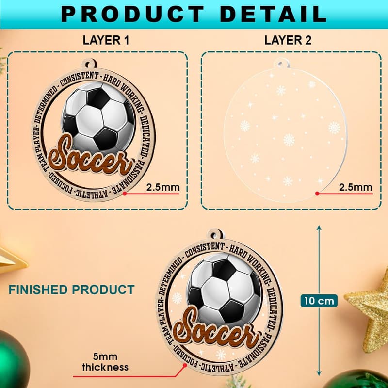 Soccer Ball Ornament - Wooden & Acrylic Sports Decoration