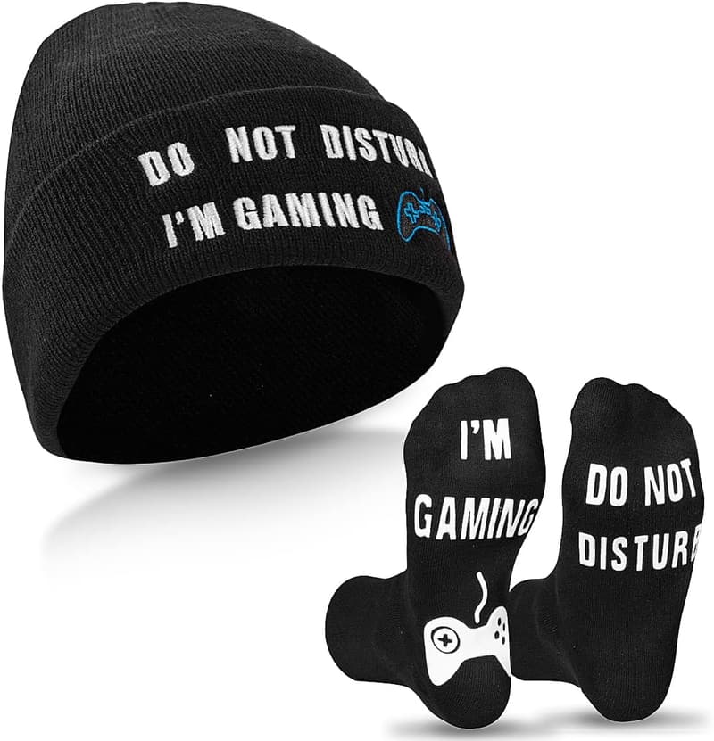 Gaming Socks and Beanie Hat Set for Men and Boys