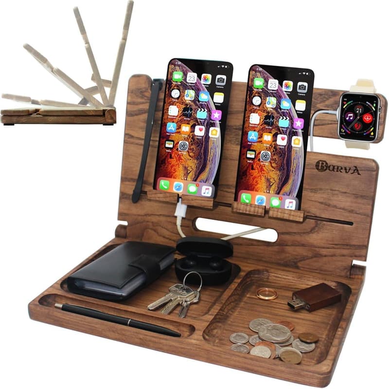Foldable Rustic Phone Docking Station - Nightstand Organizer for Men