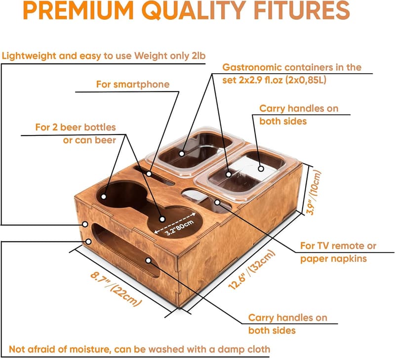 Beer Box Caddy for Men - Wooden Snack Tray & Drink Organizer