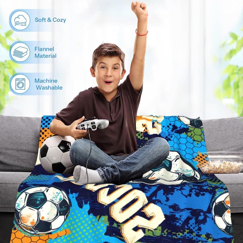 Soccer Blanket for Boys - 50x60 inch Holiday Gift