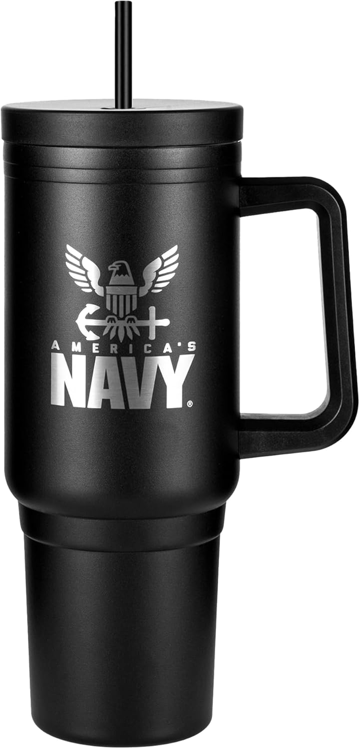 Navy 40oz Insulated Tumbler with Handle & Straw