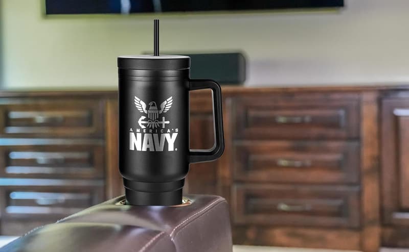 Navy 40oz Insulated Tumbler with Handle & Straw