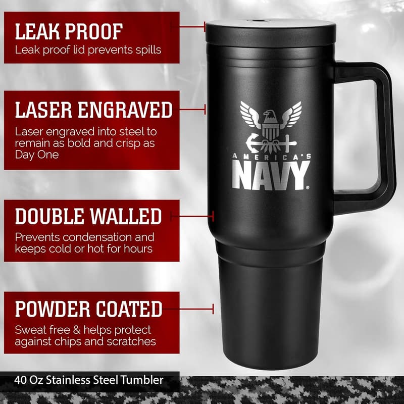 Navy 40oz Insulated Tumbler with Handle & Straw