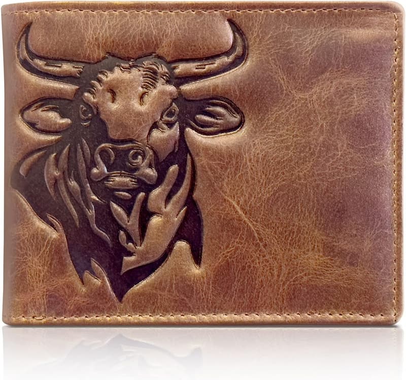 Men's RFID Rodeo Bull Bifold Wallet - Full Grain Leather