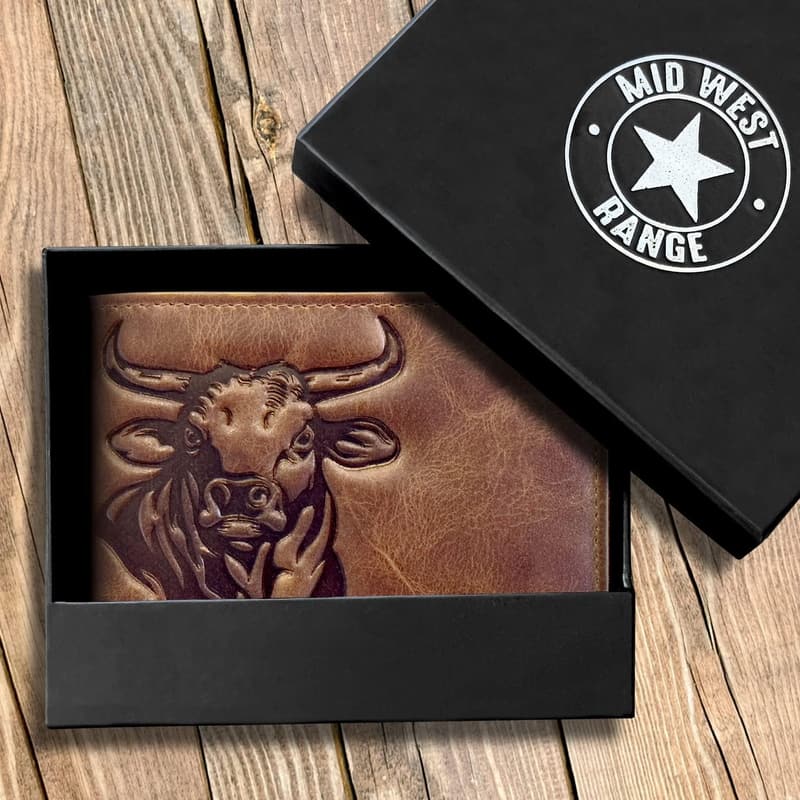 Men's RFID Rodeo Bull Bifold Wallet - Full Grain Leather