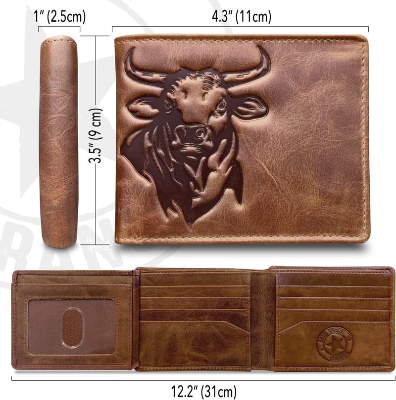 Men's RFID Rodeo Bull Bifold Wallet - Full Grain Leather