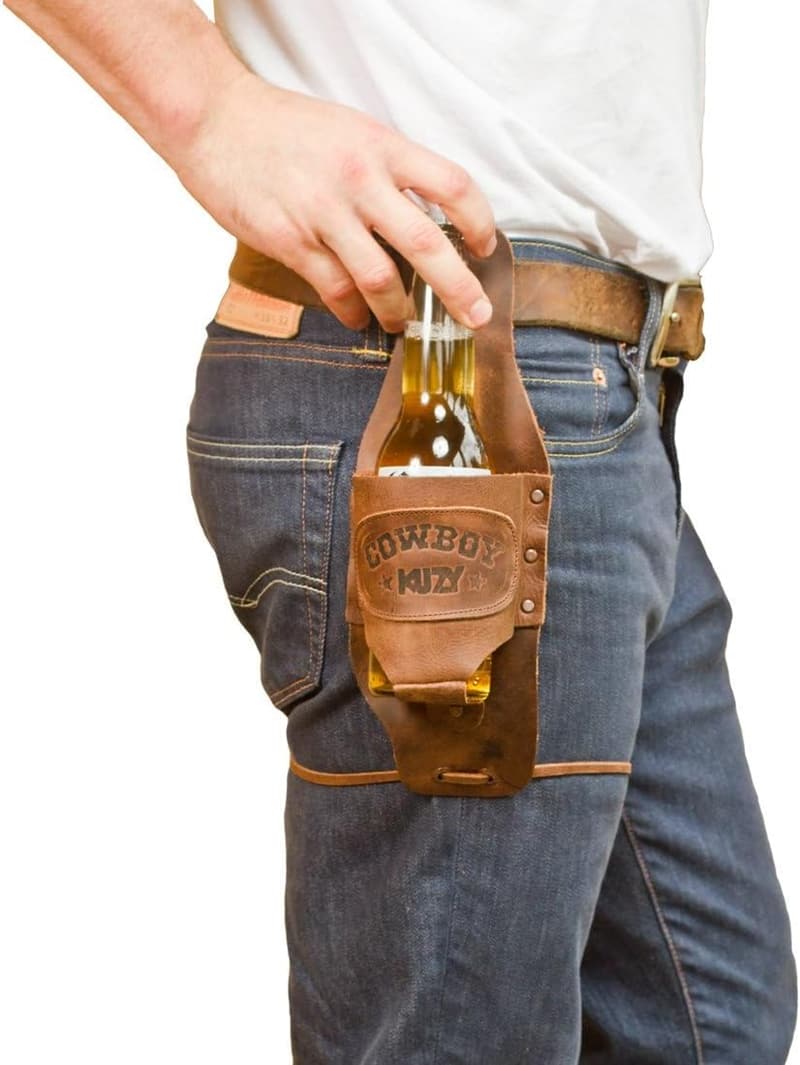 Cowboy Beer Holster - Handmade Full Grain Leather Beverage Holder