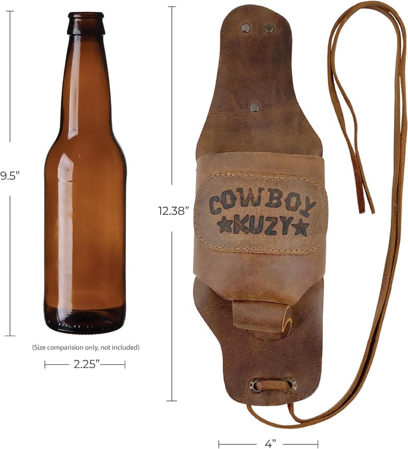 Cowboy Beer Holster - Handmade Full Grain Leather Beverage Holder