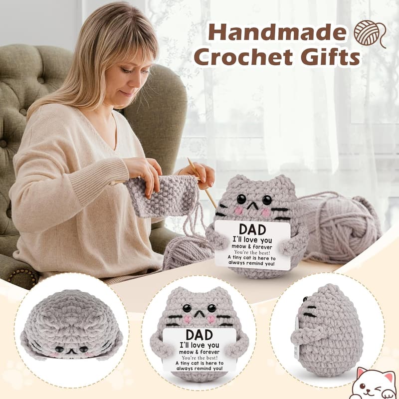 Handmade Crochet Cat Gift for Father's Day from Kids