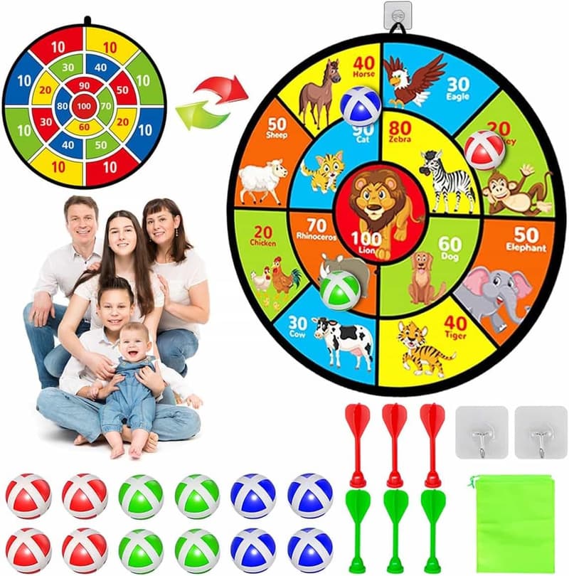 Double-Sided Dart Board with Sticky Balls - Kids Ages 4-8
