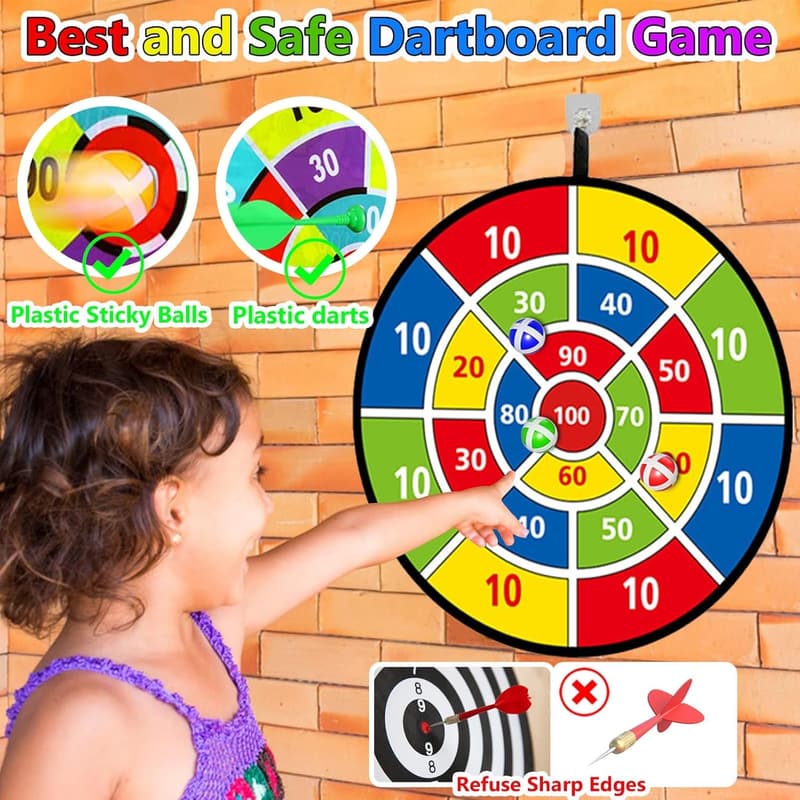 Double-Sided Dart Board with Sticky Balls - Kids Ages 4-8